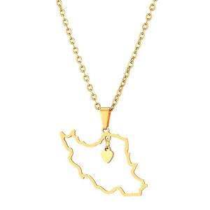 Collier Pendentif Carte Iranienne En Acier Inoxydable Bijoux Iraniens Avec Cha&icirc;ne - Neuf