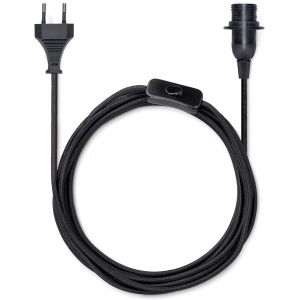 Douille E14 avec fil-Support lampe pour ampoule avec bague de fixation cordon prise électrique interrupteur-Câble en tissu noir 5m - Neuf