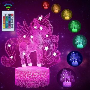 Veilleuse Licorne pour enfants, lampe 3D, pour cadeaux, anniversaire, festival, chambre, lampe décorative, idée cadeau anniversaire enfant [Classe énergétique A+++] - Neuf