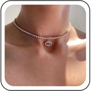 Kal-Collier Mauvais Oeil Collier Ras Du Cou Cz Pendentif Oeil Bleu Collier Pailleté Chaîne Tennis Collier Faux Diamant Collier Oeil Du Diable Collier Chaîne Bijoux Pour Femmes Filles - Neuf