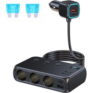 9 en 1 USB C Chargeur Allume Cigare USB Type C Chargeur de Voiture,171W avec 3 Prise 12V/24V Allume Cigare USB C,avec 4 Ports USB + Double PD avec affichage de Tension LED &agrave; Interrupteur Ind&eacute;pendant - Neuf