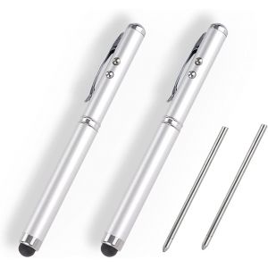 TIANYI-Stylo multifonction en m&eacute;tal, stylet pour &eacute;cran tactile, lampe de poche avec lumi&egrave;re blanche, infrarouge, cadeaux cr&eacute;atifs de No&euml;l et d'anniversaire (2 argent&eacute;s) - Neuf