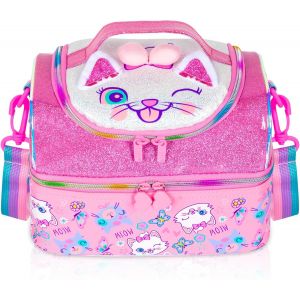 Grand sac à déjeuner isotherme à double étage pour garçons,filles,hommes,femmes,avec sangle réglable,chat - Neuf