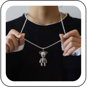 Kal-Collier Ours Graffiti Vintage Choker Argent Collier Pendentif Ours Personnalité Animal De Dessin Animé Pull Box Colliers Chaîne Maillons Bijoux Pour Femmes - Neuf