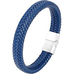 Eryi-Bracelet Cuir Homme Et Acier Inoxydable, 21cm Bracelet Tressé Pour Homme, Simple Bracelets Noir Marron Bleu Vert Rouge Blanc, Bijoux Cadeau Pour Hommes Papa, Avec Boîte - Neuf