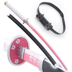 Demon Slayer Katana En Bois Kanao Tsuyuri Epee en Bois Kimetsu No Yaiba Sabre + Ceinturon Noir Porte Epee Ceinture D&eacute;coration - Neuf