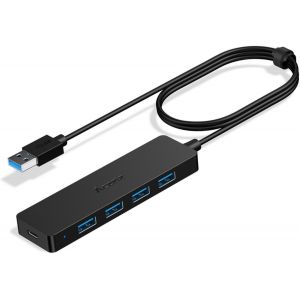 HUB USB 3.0 5 Ports¿Avec alimentation¿, Ultra-Fin avec 4 Ports de données type 3.0, SuperSpeed 5Gb/s, Micro USB Port d'alimentation, pour MacBook Air/Pro, Surface Pro, Dell XPS 15, Flash Drive. - Neuf