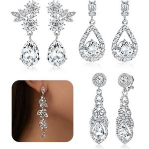4 Paires Clip Boucles D'oreilles Femme Élégant Boucle D'oreille Goutte Boucles D'oreilles Pendante Boucles D'oreille Mariage[Bou9240189] - Neuf