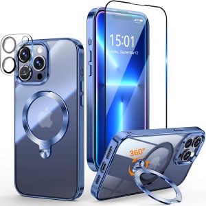 LORANKA-3 en 1 Coque pour iPhone 13 Pro Max 6.7"" [Coque Magn&eacute;tique Puissant pour MagSafe] [360&deg; CD Support Rolatif] [avec Protection Cam&eacute;ra & &Eacute;cran] Coque Antichoc &Eacute;lectroplaqu&eacute;e, Bleu - Neuf