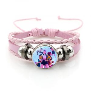 Bracelet Fille K-Pop Demon Hunters &iquest; &Eacute;dition Leader | Cuir Tress&eacute; Rose Avec Aika En M&eacute;daillon Central - Neuf