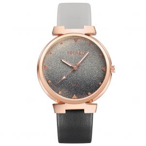 Montre-Bracelet A Quartz Yolako Pour Femme, Cadran Degrade Tendance, Bracelet En Cuir Synthetique (Gris Et Noir) - Neuf