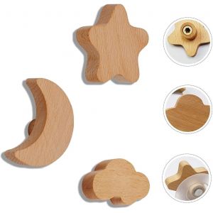 Porte-manteau mural en bois, des crochets, des adhésifs, des patère porte-manteau, manteau enfant, crochet mural vis, décoration murale sur le bois, set de 3 - Neuf