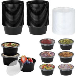 Lot De 50 Contenants En Plastique Avec Couvercles,2oz Pots À Sauce En Plastique Avec Couvercle,Boîte À Sauce,Récipients À Emporter Pour Sauces,Condiments,Micro-Ondes, - Neuf