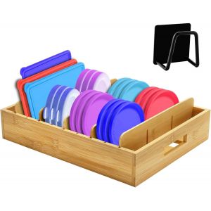 Chenquansarl-Range Couvercle En Bambou,Poêles & Boites Alimentaire De Avec 5 Séparateurs Réglables Et Un Égouttoir À Éponge,Boîte De Rangement En Bambou Pour Cuisine,Salle De Bain,Chambre - Neuf