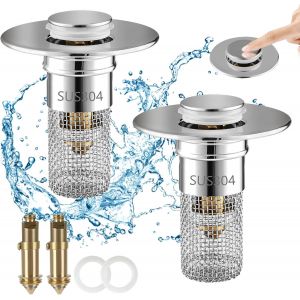 2 Pièces Bonde de lavabo,28 à 34 mm Bouchon de Lavabo de Salle de Bain,Universel Pop Up Bonde de Lavabo avec Panier Filtrant,pour Cuisine,Salle de Bain - Neuf