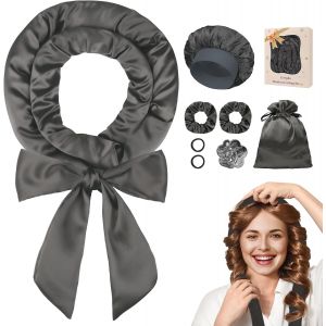 Lot De 8 Bigoudis En Satin Sans Chaleur, Sans Chaleur Pour Dormir, Sans Chaleur Pour Femme, Gris Foncé - Neuf