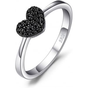 Kahfl-Bague Naturel Spinelle Noir En Amour Coeur Anneau Femme Argent Sterling 925,Pav&eacute; Bague De Fian&ccedil;ailles Femme,Bagues Mariage Promise Alliance,Bijoux Femme,Cadeau Anniversaire - Neuf