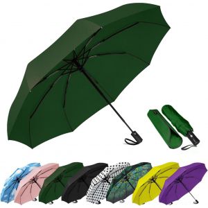 Parapluie De Voyage Compact Coupe-Vent - Parapluie Automatique Pour La Pluie - Petit Parapluie Portable Coupe-Vent Pour Homme, Femme, Adolescent (Pois Blancs) - Neuf