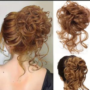 Grand Chignon, Chouchou Avec Cheveux, Postiche Boucl&eacute;e Avec Bande &Eacute;lastique, Pour Femmes Et Filles (M&eacute;lange De Marron Clair 12/24) - Neuf