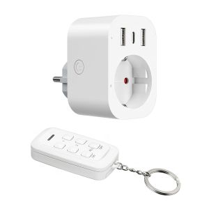 Multiprise 4 en 1 avec USB, prise t&eacute;l&eacute;command&eacute;e, prise et USB commutable individuellement, affichage LED, port&eacute;e de 30 m, 3680 W, pour salon, bureau, blanc - Neuf