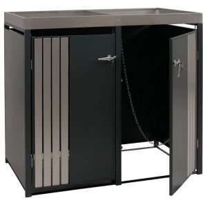 Cache-Poubelles Pour 2 Bacs Avec Jardini&egrave;re Abri Pour Poubelles En M&eacute;tal Avec Bac &Agrave; Plantes 125x132x84 Cm Anthracite 04_0009321 - Neuf