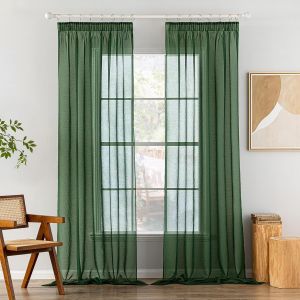 Eryi-Rideaux Voilage Transparents Lot De 2 Salon Fenetre Rideaux Et Draperies Intérieurs À Oeillet Voilages Cuisine Maison Chambre Vert Foncé 140 X 225 Cm - Neuf