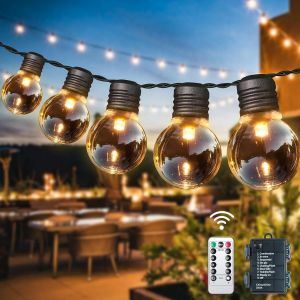 Aiou-Guirlande Lumineuse D'extérieur À Piles : 9 M Led 8 Modes Globe Avec 20 Ampoules G30 En Plastique À Suspendre Avec Télécommande Étanche Pour Jardin,Noël,Balcon,Tonnelle,Camping,Intérieur - Neuf