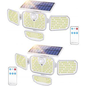 Lampes Solaires Extérieures Avec Détecteur De Mouvement, 286 Led, 3 Modes, Étanches Ip65, Télécommande Incluse, Éclairage Solaire Jardin, Garage, Terrasse, Balcon, Entrée, Lot De 2 - Neuf