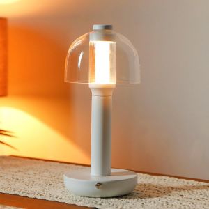 Lampe De Chevet 30cm De Haut Lumière 3 Couleurs Dimmable Avec Abat-Jour En Verre Touch Control Lampe De Table Pour Chambre À Coucher Salon Intérieur Extérieur¿Blanc,Type-C Recharge - Neuf