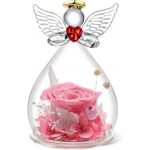 Cadeau de f&ecirc;te des m&egrave;res pour m&egrave;re, rose &eacute;ternelle, figurine d'ange, grand-m&egrave;re, d&ocirc;me en verre, ange, rose infinie, cadeau original - Neuf