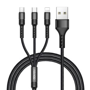 Câble Multi Usb, 3 En 1 Multi Chargeur Usb Câble En Nylon Tressé Avec Micro Usb Type C Connecteurs Pour Samsung Galaxy S23/S22/S21,Huawei P30/P20,Honor,Oneplus,Wiko,Kindle 1.2m (Noir) - Neuf
