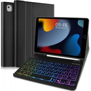 Chenquansarl-Etui Clavier Pour Ipad 10.2 Pouces 2021/2020/2019(9e/8e/7e Génération) Azerty Français Rétroéclairé Clavier Détachable Clavier Avec Smart Folio Couverture Pour Ipad Pro 10.5 2017,Ipad Air 3 N - Neuf