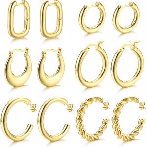 Kal-6 Paires Boucles D'oreilles Pour Femmes Filles Hypoallerg&eacute;nique Boucles D'oreilles Grosses Cr&eacute;oles, Boucle D'oreille Percing/Clip Boucle D'oreille - Neuf