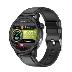 Montre Connect&eacute;e &Eacute;cran Couleur 1.39' Cuir Bluetooth ECG et Plus Noir YONIS - Neuf