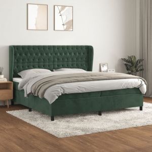 3129414 Vidaxl Lit À Sommier Tapissier Et Matelas Vert Foncé 200x200cm Velours - Neuf