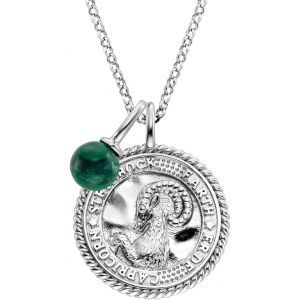 Collier Pour Femme En Argent Sterling Avec Pendentif Signe Du Zodiaque Capricorne &iquest; Serti De 4 Pierres De Zircone Et D'un Pendentif En Pierre De Malachite Verte &iquest; Longueur : 50 Cm, L&auml;nge - Neuf