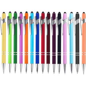 Stylos &agrave; Bille R&eacute;tractable,15 Pi&egrave;ces 2 en 1 R&eacute;tractable Stylets Tactile Capacitifs Stylo Bille Rechargeables Encre Noire pour L'&eacute;cole,Le Travail,La Maison et Le Bureau 0.7MM - Neuf