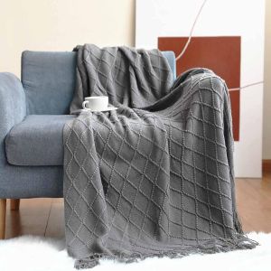 Ulteronixshop-Couverture Tricot&eacute;e Franges Jet&eacute;s De Lit Couleur Solide Plaids Nordique Chaud Jet&eacute; Tapis &agrave; La Mode Doux Couverture Jet&eacute; De Canap&eacute; Couvre-Lit D&eacute;corative 130x170cm - Neuf