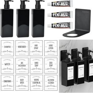 KAL-3 Pcs Distributeur Savon En Plastique 500Ml Distributeur Gel Douche Mural Avec Crochet Distributeur Shampoing Douche Avec Étiquette Bouteille Pompe Vide Rechargeable Pour Gel Douche Lotion - Neuf