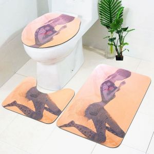 HJLIAN Ensemble de 3 tapis de bain antiderapants et impermeables a motif coquillage, tapis de douche et housse d'abattant WC (L) - Neuf