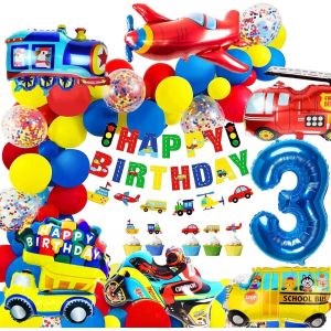 AYUHR-Decoration Anniversaire Garcon 4 ans Ballon 4 ans Anniversaire Voiture 4 ans Ballon Enfant 4 ans Kit Anniversaire Garçon Cars Moto Ballons Garçons Joyeux Anniversaire Bannière Gâteau Décoration - Neuf
