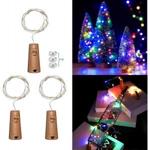 Bouchon Lumineux Multicolore pour Bouteille,20 LEDs 2M Guirlande étanche,Lumières pour Bouteilles de Vin,LED Bouteille Bottle Light,Décoration pour Noël Fête Partie Mariage,3 pièces - Neuf
