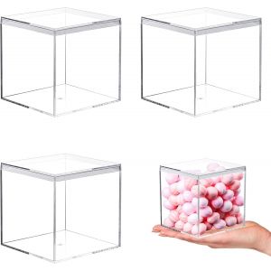 Lbgwp60-Boîte De Rangement En Acrylique Transparente Exqu - 3 Boîtes Carrées De 8,5 X 8,5 X 8,5 Cm Avec Couvercle - Idéale Pour Bijoux, Cosmétiques Et Petits Objets De Collection - Neuf