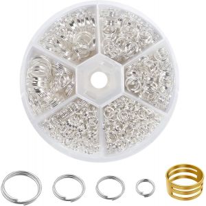 ERYI-Toaob 600Pcs Anneau Double Jonction En Metal Anneau Ouvert Jump Ring Connecteur De Bijoux Chaine Links Argent 6Mm 8Mm 10Mm 12Mm Avec Boite De Rangement Pour Fabrication De Bijoux - Neuf