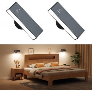 Applique Murale Led Int&eacute;rieure 2pc, Avec Batterie De 4000 Mah, Rotation 360&deg;, R&eacute;glage De La Luminosit&eacute;, Applique Murale Sans Fil, Lampe De Chevet Tactile, Lampe De Lecture, Noir - Neuf