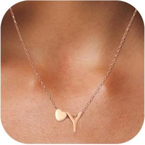 Collier Coeur Avec Lettre Collier Prenom Personnalis&eacute; Cha&icirc;ne Coeur Avec Initiales A-Z Nom Collier 316l Acier Inoxydable Collier Lettre Pendentif Cadeaux Bijoux Pour Femmes Filles 45+5cm - Neuf
