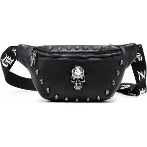 SJZG-Sac Banane Pour Femme, Sac Banane En Cuir Noir Pour Femme, Motif T&ecirc;te De Mort, Sac Banane Tendance Pour Promener Le Chien, Festival, Randonn&eacute;e, Voyage, Vacances, Skull-1, Taille Unique, Mode - Neuf