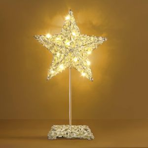 Kal-Lampe De Table Décorative, Lampe De Bureau Led En Étoile De Noel En Métal, Étoile Lumineux À 5 Pointes De Table À Pile Pour Noel, Decoration Noel Intérieur Pour Maison Salon Chambre, Or - Neuf