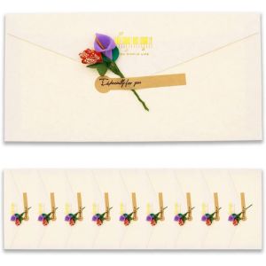 Checarzhn--No1-10pcs Vintage Enveloppes En Papier Kraft Avec Cartes De Voeux Fleurs Séchées Artisanales Et Autocollants,Pour Anniversaire Mariage Noël Invitations Cartes De Remerciements (Beige) - Neuf