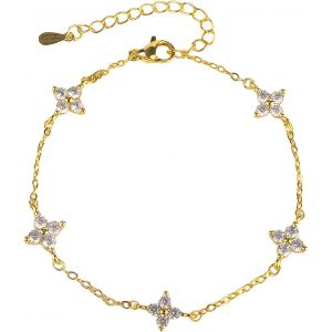 Kalsw-Bracelet Trèfle À Quatre Feuilles En Or Blanc Bracelet En Or Avec Fleurs En Zircone Cubique Bracelets Pour Femme Empilable - Neuf